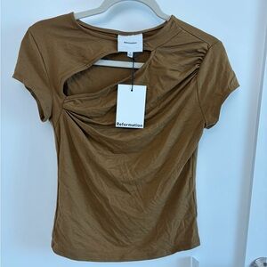 NWT Reformation Else Knit Top - Bronze - Size S - Asymmetrical Cutout